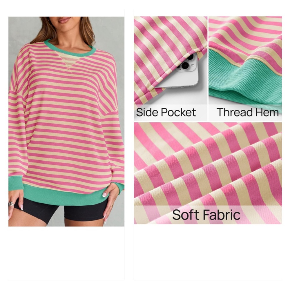 Casual Striped Pullover Tops Long Sleeve Shirts Crewneck Oversized Sweatshirts